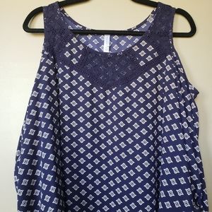 Cold Shoulder Boho Blue Print Pullover Top